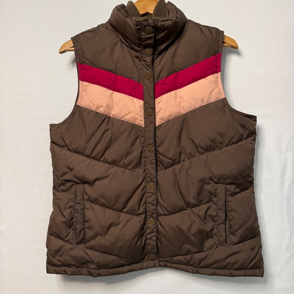 Old Navy Women's Large Puffer Vest Brown Pink Colorblock Y2K Retro Gorpcore